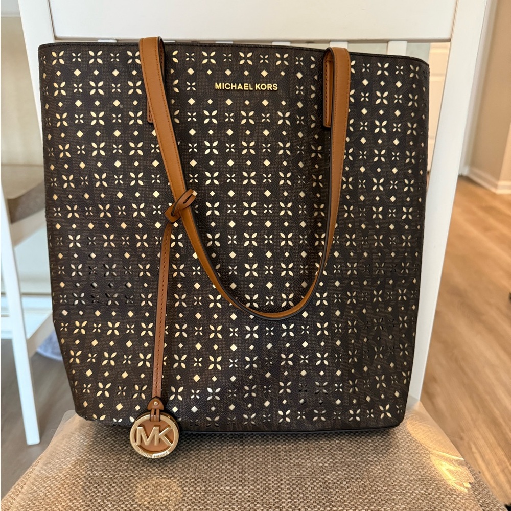 Michael Kors Brown Signature Tote with Leather Trim